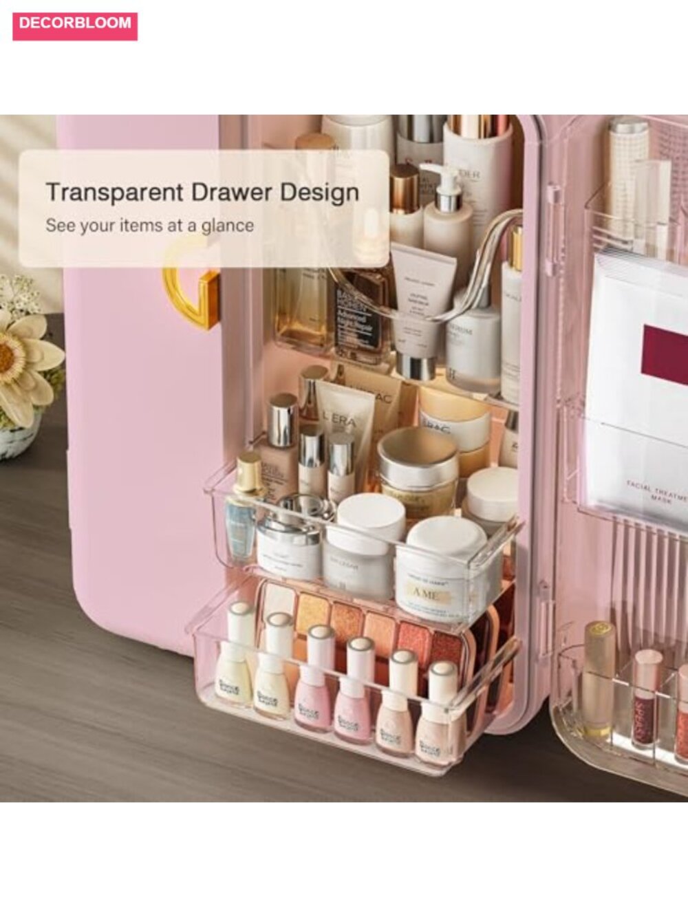 Makeup Organizer with Drawers and Brush Holders - Cosmetic Display Case - Picture 4 of 5